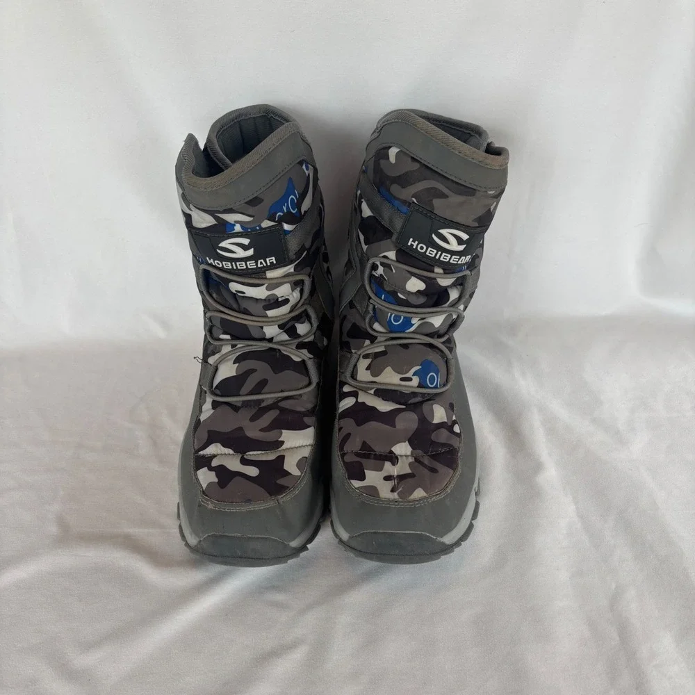 Hobibear Kids Camo Snow Boots Grey Blue Faux Fur Lined Winter AW3771 Size 39